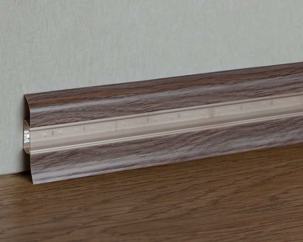 Плинтус ПВХ с кабель-каналом Рико Лео 122 Дуб мореный