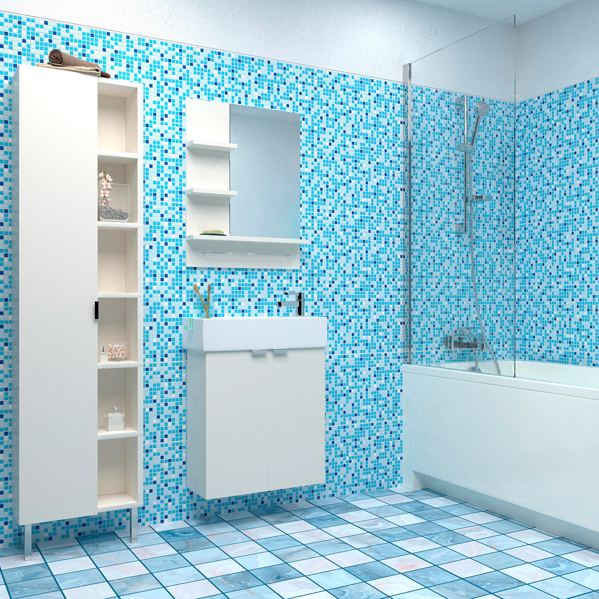 Панель ПВХ ГРЕЙС 955*480 10шт/уп Мозаика Синяя. Цена указана за 4,7 м²