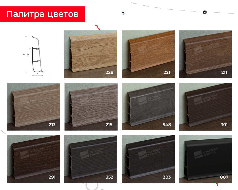 Плинтус ПВХ со съемной панелью Идеал Деконика 70 мм 187 Алюминий темный