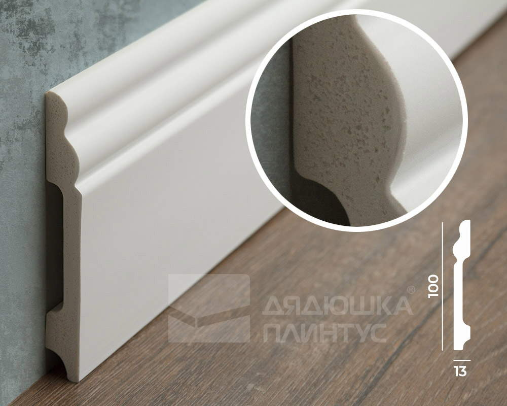 Плинтус из полистирола высокой плотности Волшебная Палочка 100*13*2000. MSPOL 103 Белый под покраску