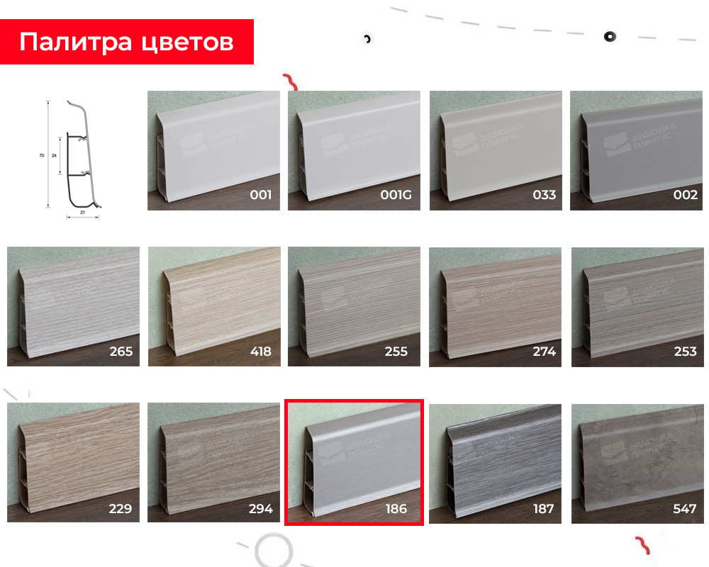 Плинтус ПВХ со съемной панелью Идеал Деконика 70 мм 186 Алюминий