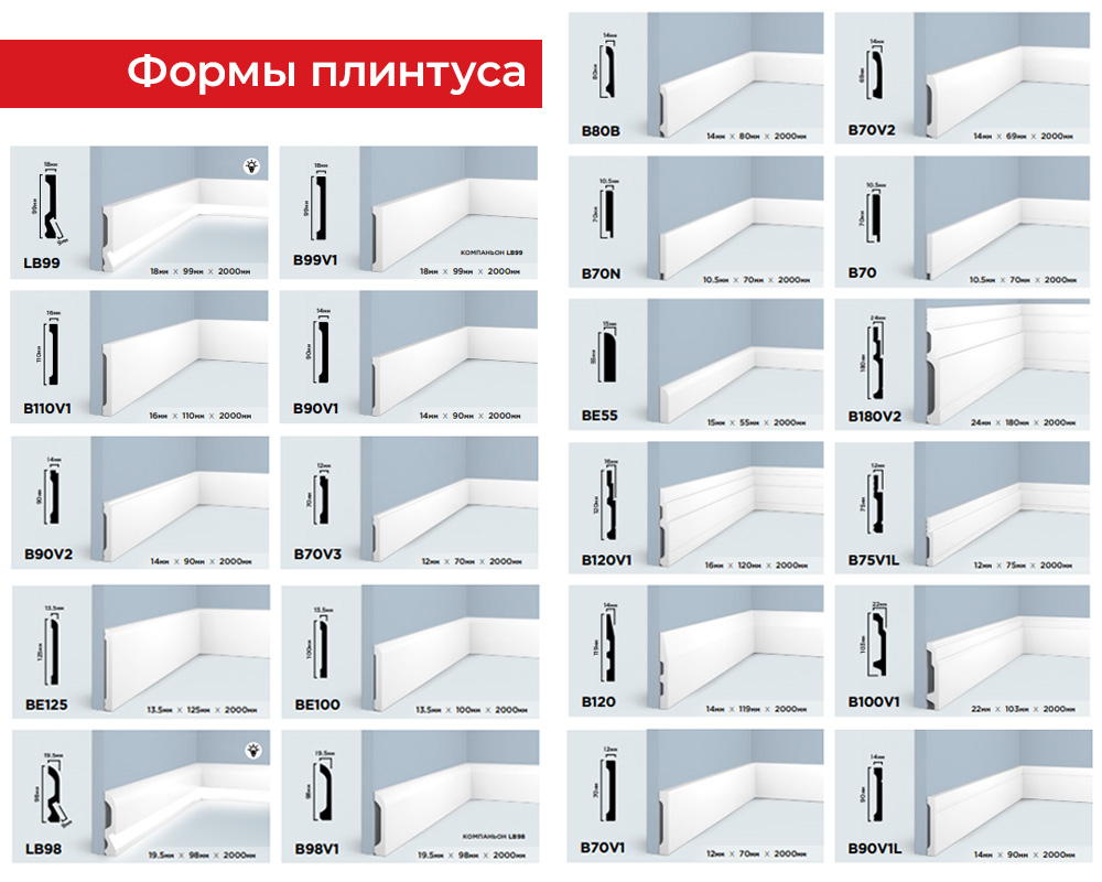 Плинтус из полистирола высокой плотности HI WOOD B90V1 90мм х 14мм х 2,0м.